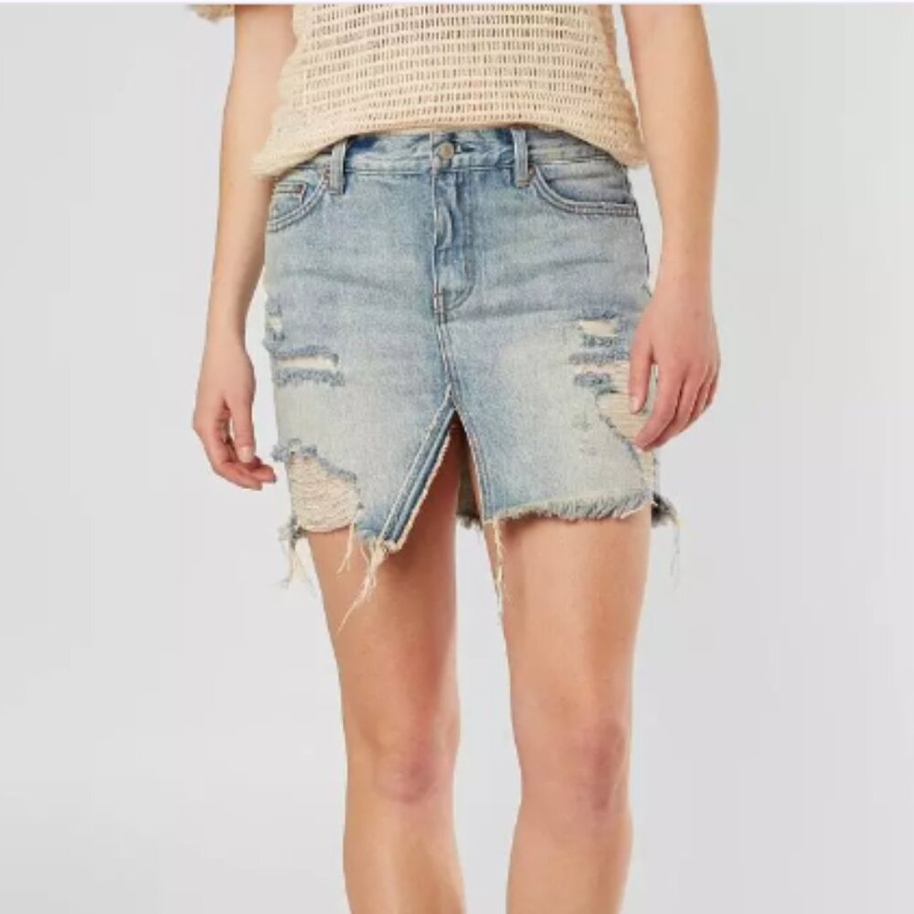 Free People Destroyed Denim Jean Mini Skirt Festival NWOT Sz 26